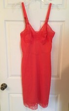 Goregous Rare Vintage Laros Coral -Red Orange Full Slip Nylon Lace USA Size 34
