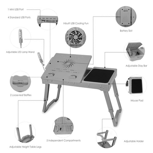 Foldable Laptop Table Stand Lap Sofa Bed Tray Computer Notebook Desk Adjustable - Picture 109 of 134