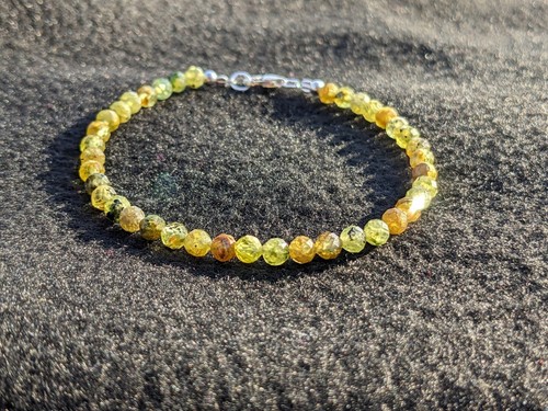 Genuine Natural Peridot Gemstone .925 Sterling Silver Bracelet Handmade 7-3/8" - Picture 2 of 6