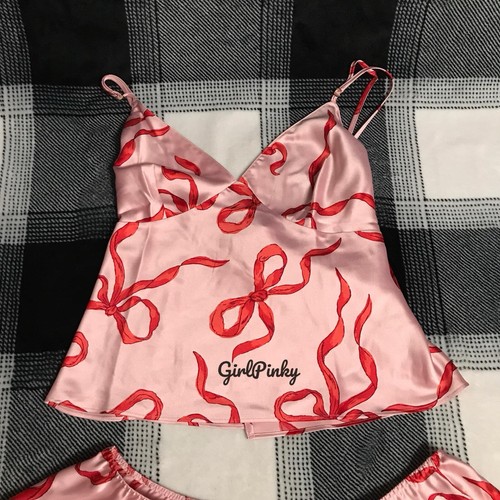 VS NEU SATIN KREIDE ROSE & ROTE SCHLEIFEN CAMI SHORT SET IN EXTRA KLEIN NEU MIT ETIKETT - Bild 4 von 10