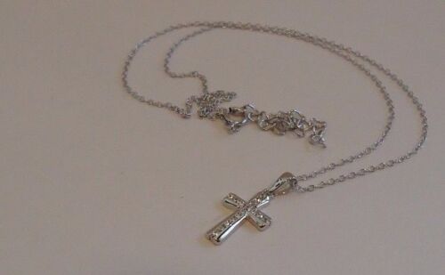 CROSS NECKLACE PENDANT W/ .45 CT LAB CREATED DIAMONDS 925 STERLING SILVER - Picture 2 of 7