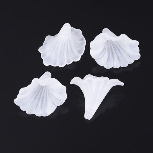 10PC Transparent Frosted Flower Acrylic Beads Calla Lily Bead Caps White 41x35mm - Picture 1 of 2