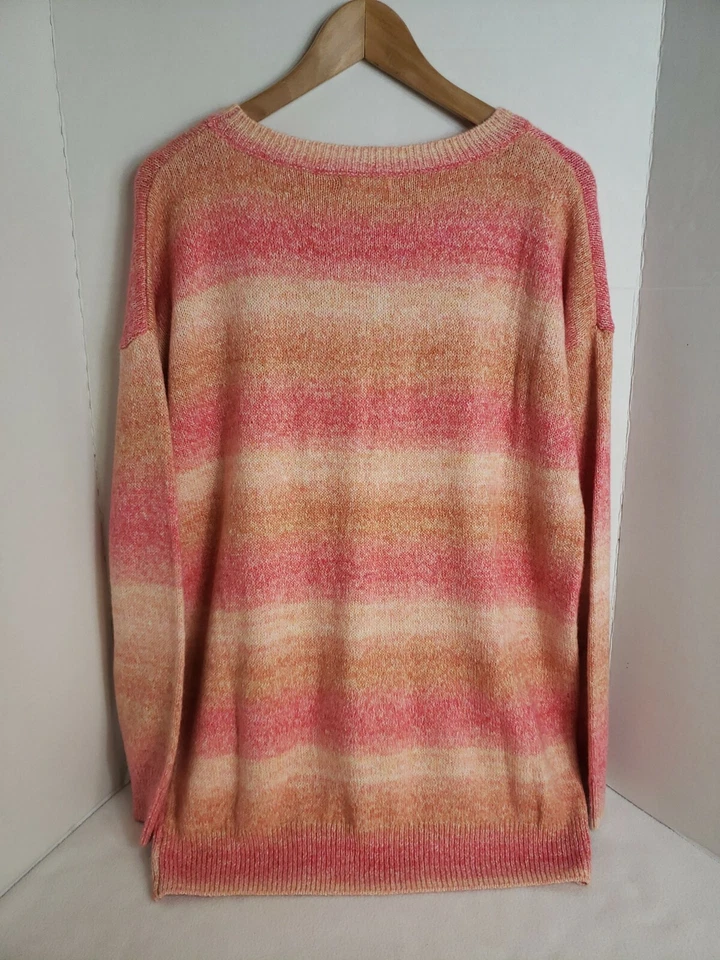 BP. Suéter Pullover Para Mujer Rosa Melocotón Rayas Manga Larga, Talla M Nuevo Sin Etiquetas Foto 2 de 4