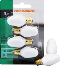 SYLVANIA 13553 PACK (4) NIGHT LIGHT 4 WATT WHITE LIGHT BULBS 7W 120V C7