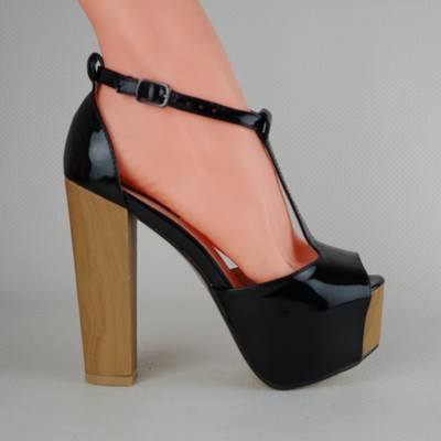 Scarpe da Donna Nere aperte con Tacco alto largo plateau legno Decolte  Estive | eBay