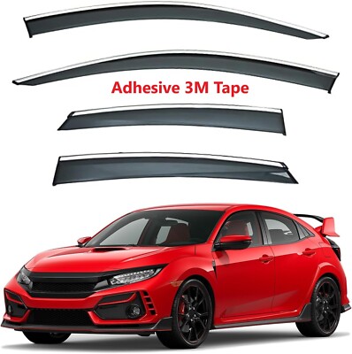 Window Visor Rain Guard Chrome Trim Smoke Tinted Fit Honda Civic Sedan 2016-2021