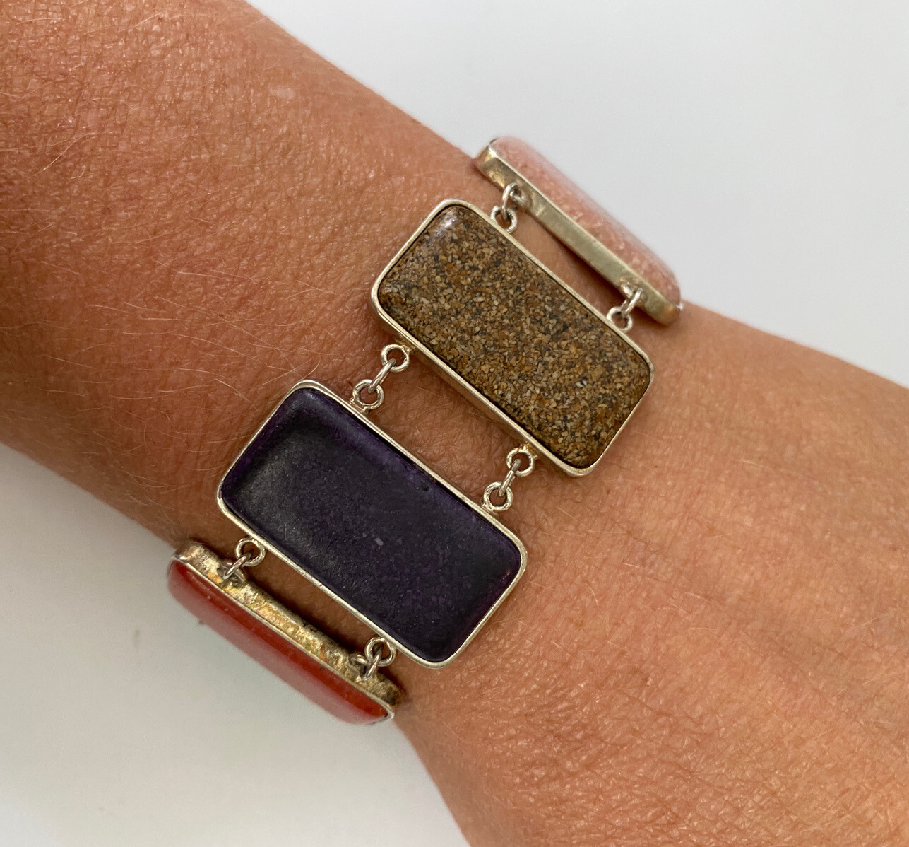 CCO Sterling Silver Multi Stone Rectangle Link Br… - image 1