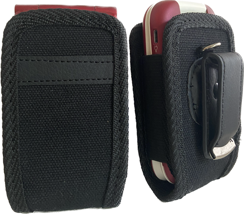 Open Top Black Nylon Case fits Cricket Alcatel QuickFlip phone - 第 1/3 張圖片
