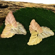14k Tri Colored Gold Estate Triple Leaf Nature/Organic Studs/Stud Earrings