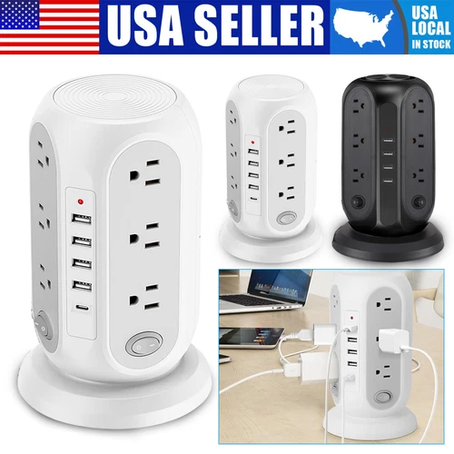 Power Strip Tower Surge Protector 12*AC Outlets 5*USB Ports Overload Protection