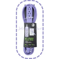 8ft 3 Outlet Power Strip Purple