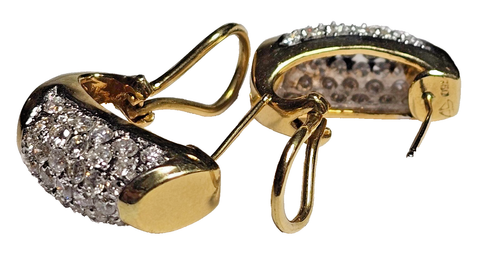 Estate 18K Yellow Gold Diamond Omega Back Earrings-750 3tw-FREE USA Shipping - Picture 3 of 9