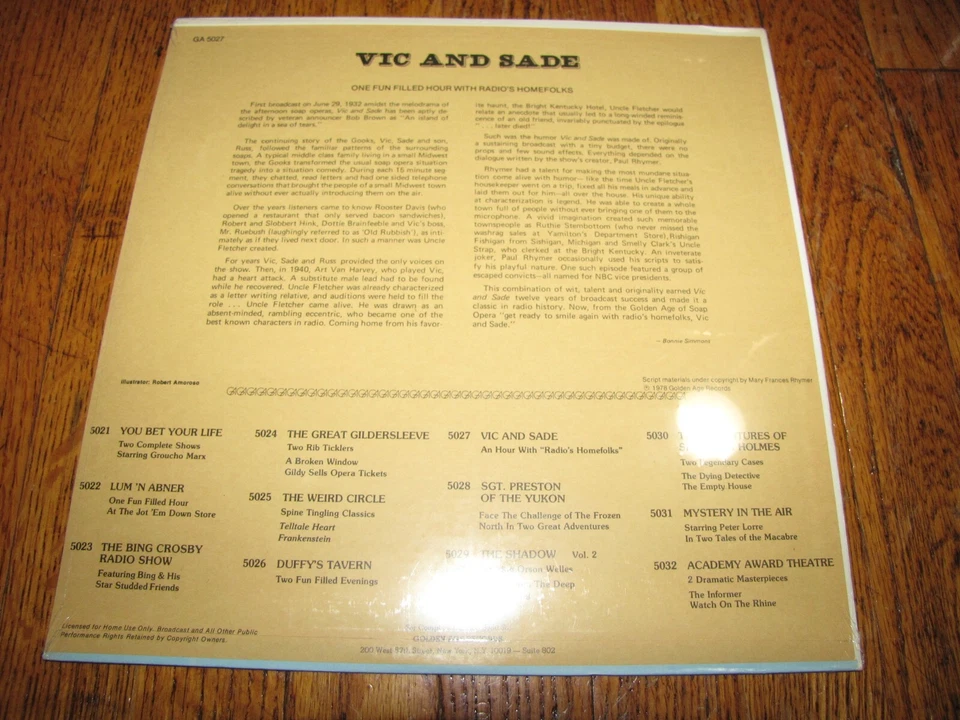 VIC AND SADE ONE FULL HOUR WITH RADIO'S HOMEFOLKS - SEALED GOLDEN AGE RECORDS LP - Image 2 of 2