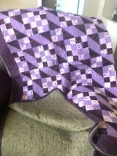 Home Made 78x66 patchwork Quilt Purple And Green