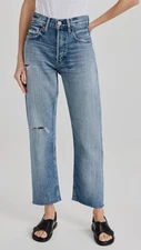 $350 Moussy Vintage Women's Blue Distressed Wide Cropped Jeans Pants Size 24