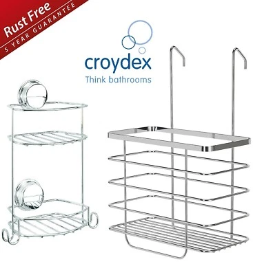 Croydex Hook Over Bathroom Shower Basket Caddy & Suction Shower Basket Rust Free