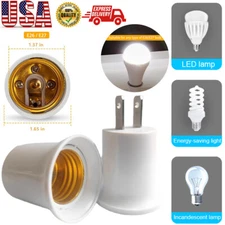 2Pcs Light Socket to Plug Adapter Plug-in Light Bulb Outlet Adapter E26 E27