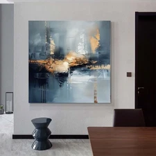Wall Art Gray Abstract Painting City Painting For Living Room Home Decor