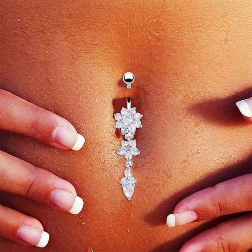 Women Sexy Piercing Navel Nail Flower Pendant Crystal Belly Button Rings Jewelry