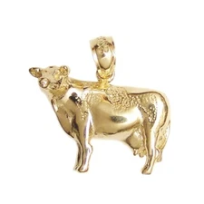 New 14k Yellow Gold Cow Pendant