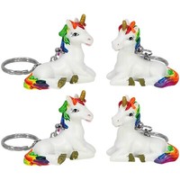 4X Einhorn SchlüSselanhäNger In Weiß Mit Bunter MäHne, Unicorn AnhäNger