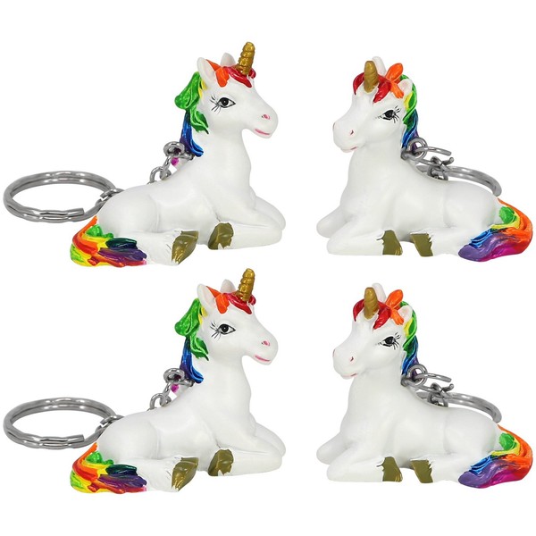 4X Einhorn SchlüSselanhäNger In Weiß Mit Bunter MäHne, Unicorn AnhäNger-image