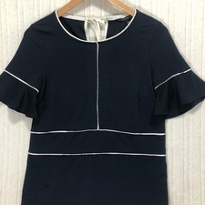Banana Republic Navy Top Ruffle Sleeve White Trim Career Casual XXS