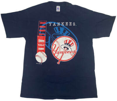 Vintage 90s NEW YORK YANKEES Logo T Shirt Blue XL MLB Baseball