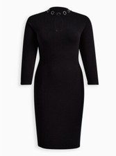 Torrid At The Knee Sweater Gromet Crew Neck Dress Black 00 M L 10 #B91802A