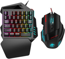 One Hand RGB Gaming Keyboard and Mouse Combo, USB Wired RGB Rainbow Letters Back