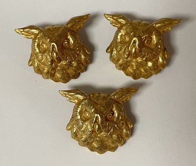3 VINTAGE UNSIGNED MIRIAM HASKELL SMALL GOLDTONE OWL BROOCH PINS