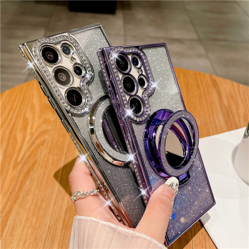 For Samsung S24 S23 Ultra S22 Plus Bling Diamond Magnetic Ring Stand Case Mirror - Bild 7 von 24