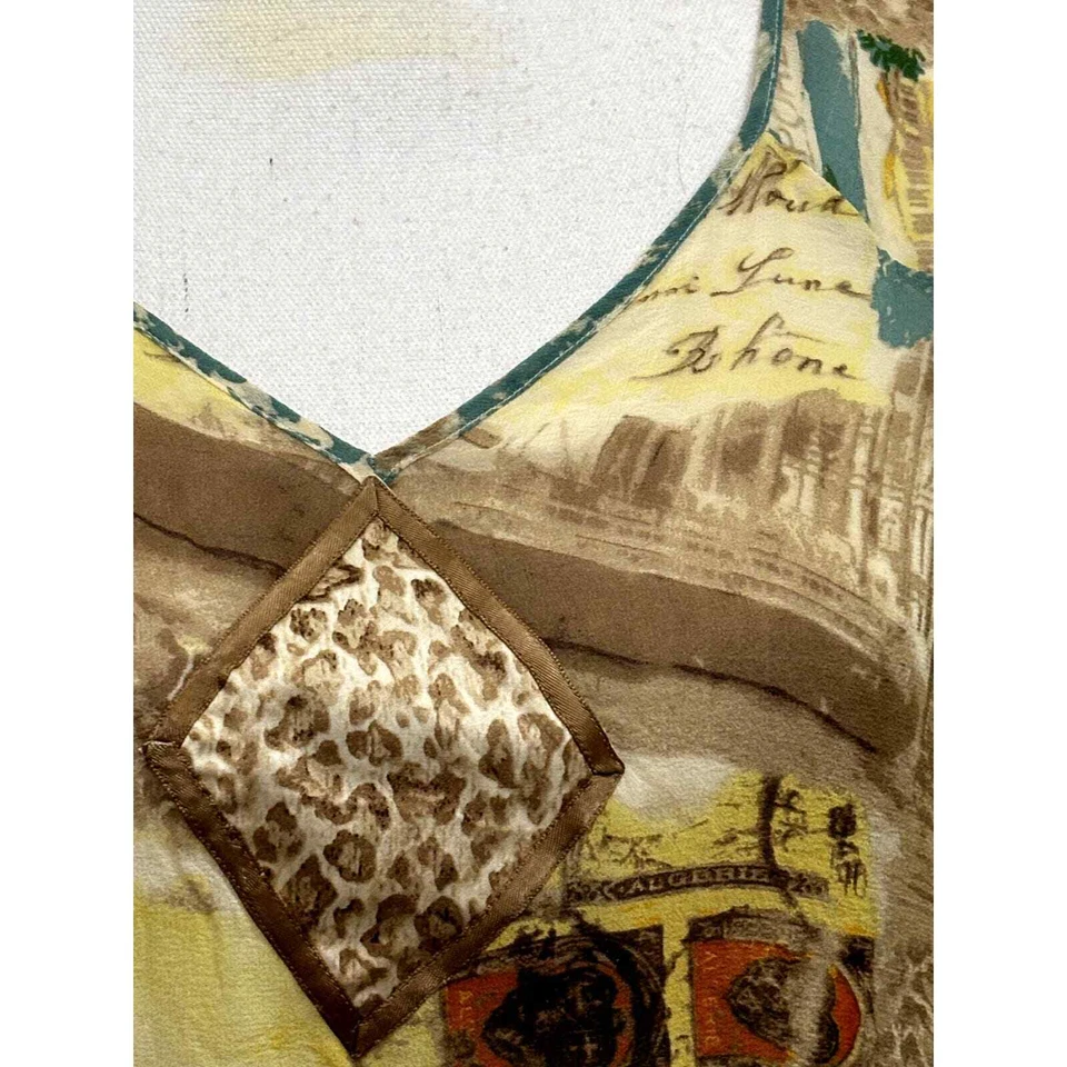 Túnica de seda Couture by Cabernet amarillo/bronceado/azul, grande, tropical, playa, vacaciones Foto 4 de 4