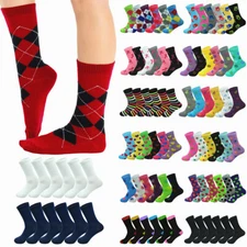 Women 3-12 Pairs Cotton Casual Assorted Design Multicolor Crew Socks Size 9-11