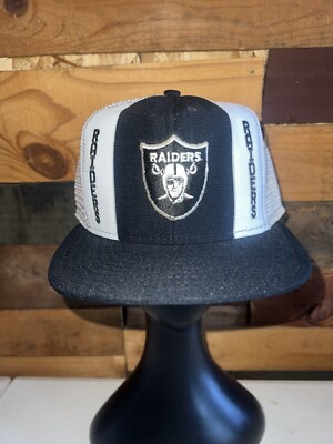 80s Vintage Los Angeles Raiders NFL Football Mesh Snapback Hat AJD Lucky Stripes