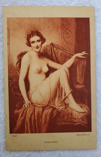 Vtg Old Postcard French Beauty Nude Woman "Insouciance" Martin-Kavel Circa 1920s - Picture 1 of 2
