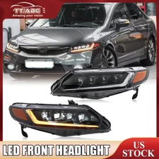 Pair LED Projector Headlights For Honda Civic DX EX GX Si 2006-2011 w/Sequential