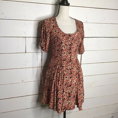New Free People Laced Up Mini Dress Red Black Combo Floral XS | eBay