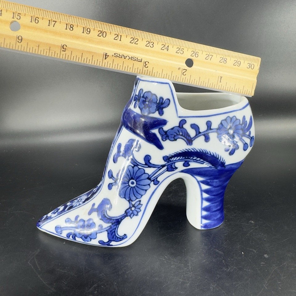 Vintage Ceramic Delft Ware Pottery Blue and White Shoe Slipper Vase