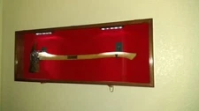 Axe Display Case Walnut LED Light Firefighter Fireman Badge Medal Wood Cabinet