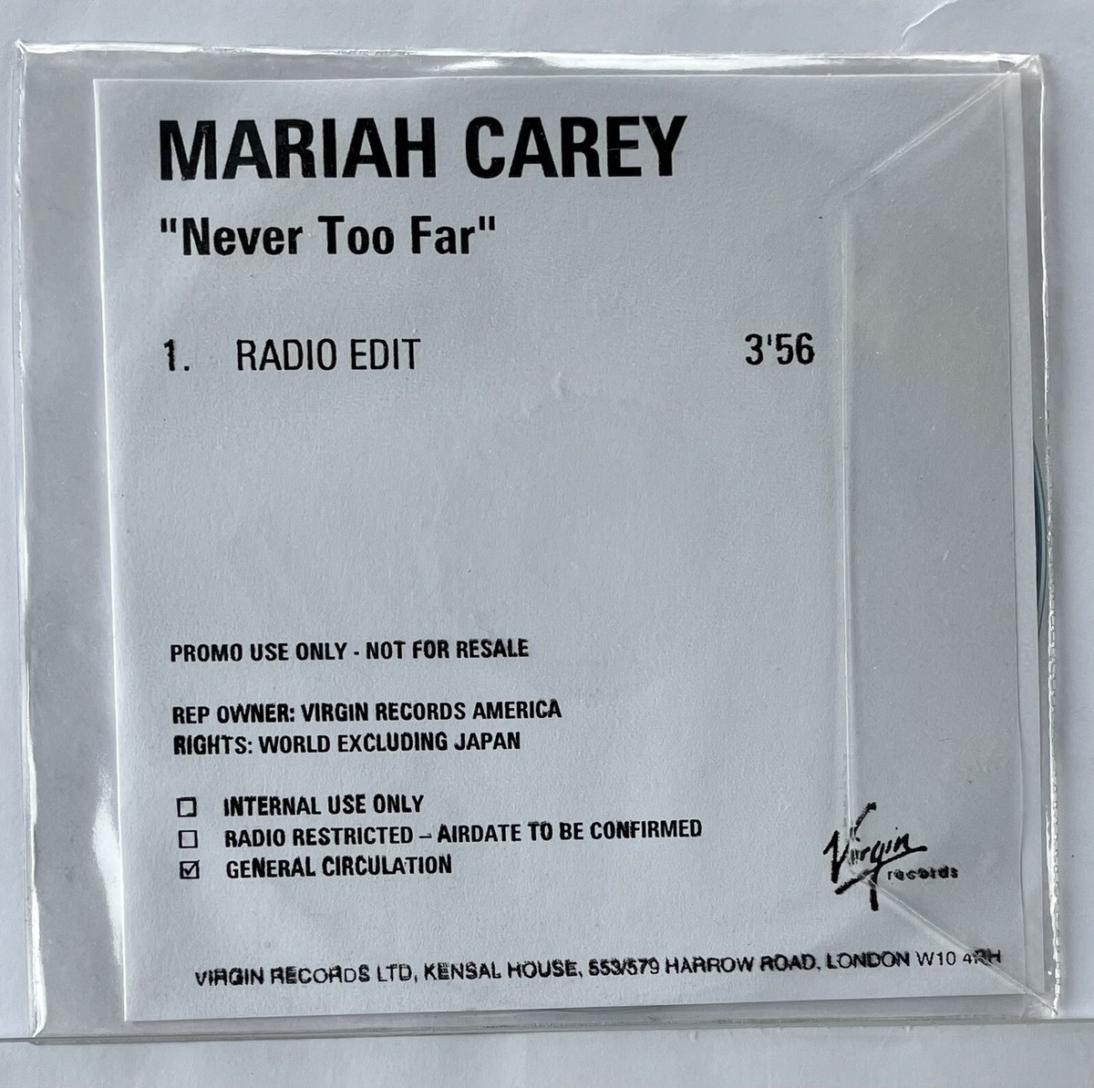 Mariah Carey, Never Too Far, Single, UK, CDr, 2001 | eBay