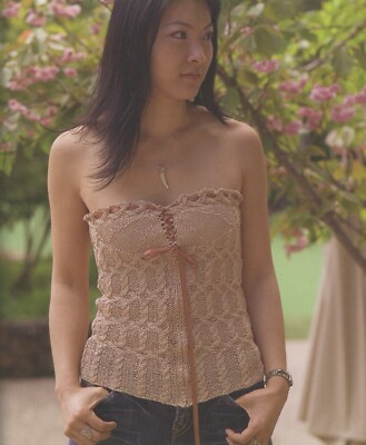 Alicia Cabled Corset Top - Louet Knitting Pattern - Euroflax Teens