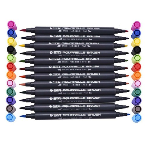 Fineliner Tip Set Drawing 12 Colors STA Dual Brush Water Based Art Marker Pen D - Picture 2 of 9