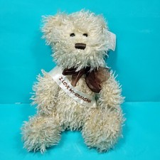 I Love My Grandma Tan Bear Curly Fur Brown Bow Progressive Plush Stuffed Animal