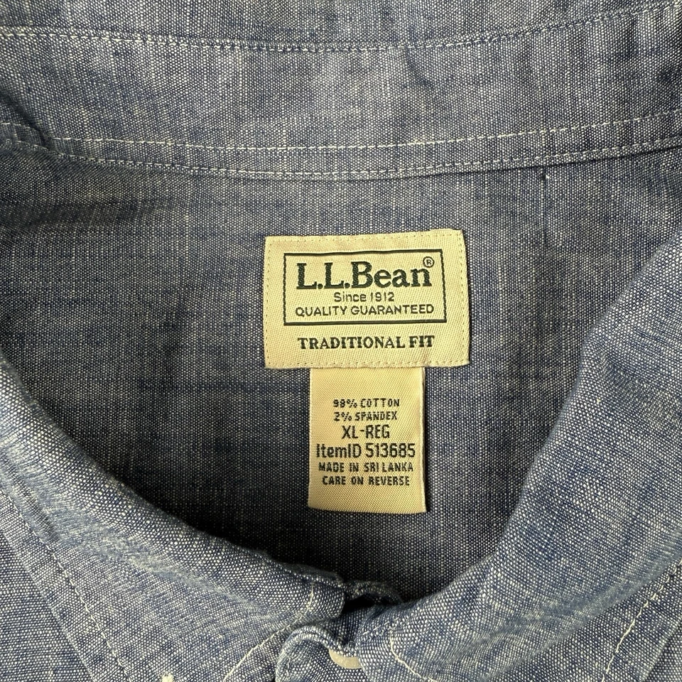 LL Bean Shirt Men's XL Blue Chambray Comfort Stretch Traditional Fit Pocket - Image 4 of 4