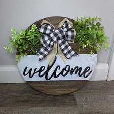 Handmade Welcome Sign Front Door Round Wood Sign Hanging Farmhouse Spring