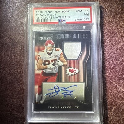 2018 Panini Playbook - Signature Materials Travis Kelce  Auto #013/199 PSA 7