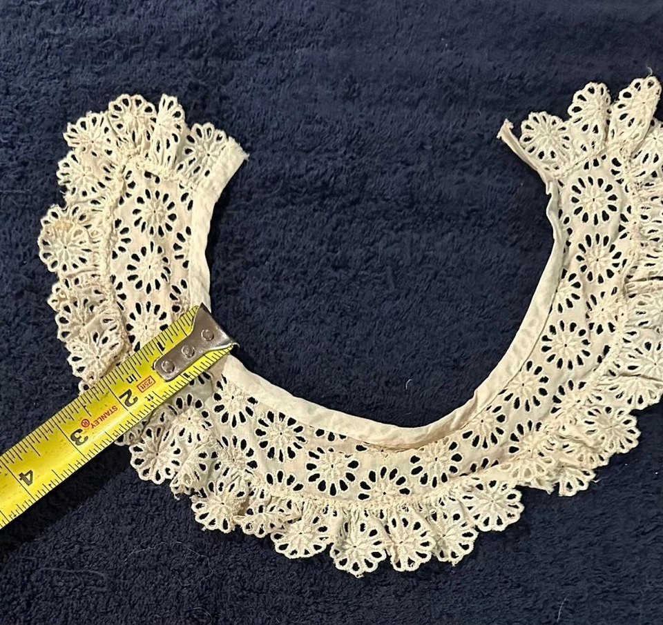 Antiguo collar de encaje eduardiano victoriano plastrón ganchillo 3D SC Estate #N Foto 2 de 4
