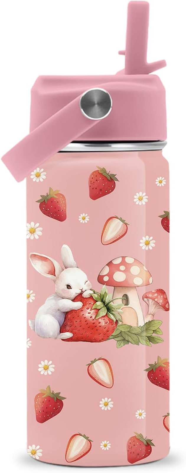 Bunny Gifts for Girls, Cute Water Bottle 16 Oz Rabbits Strawberries Water Bottle