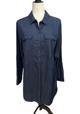 New Old Navy Chambray Shirt Dress Size Medium Dark Wash 100% Cotton